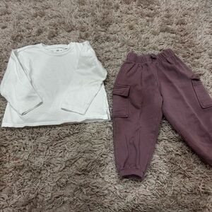 Zara Classic White Toddler Shirt & Cargo Jogger